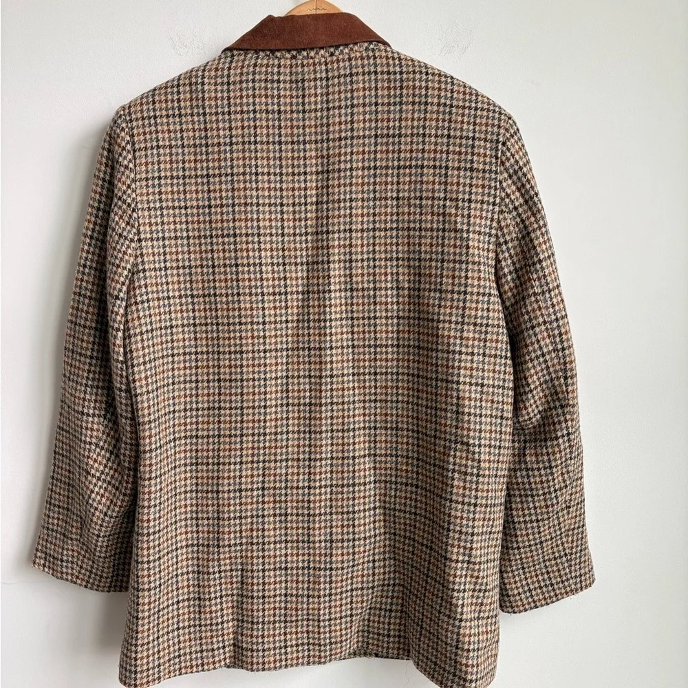 Vintage Alfred Dunner Brown Wool Blend Houndstooth Blazer Jacket Size 10